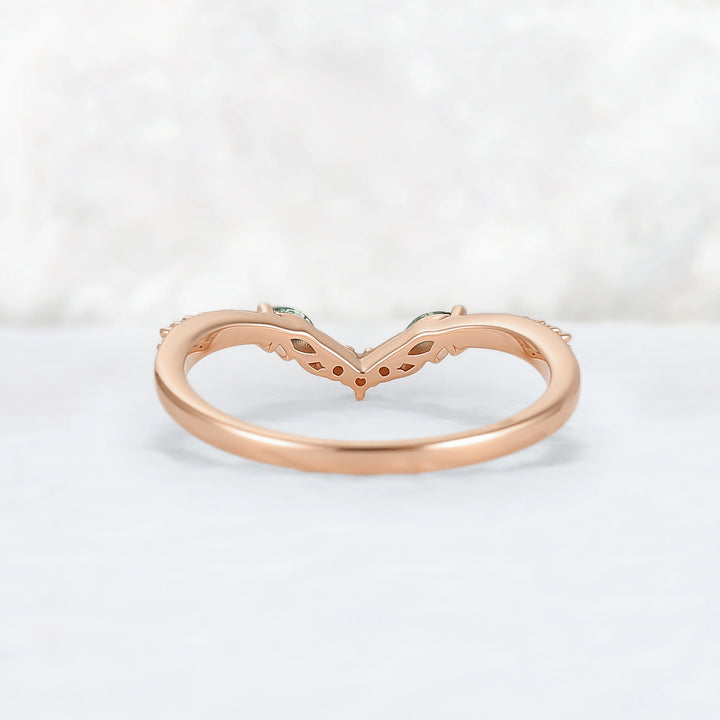 Curved Moss Agate & Opal Twig Wedding Band