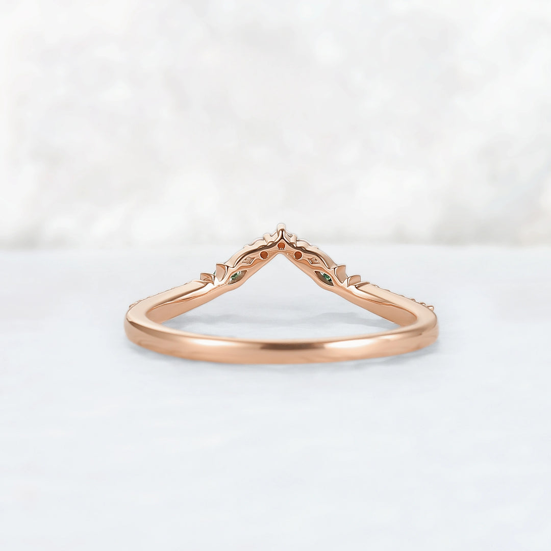 Curved Moss Agate & Opal Twig Wedding Band