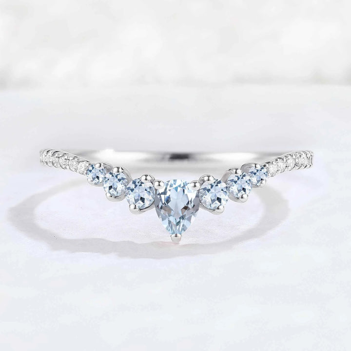 Curved Round Cut Aquamarine Stacking Ring