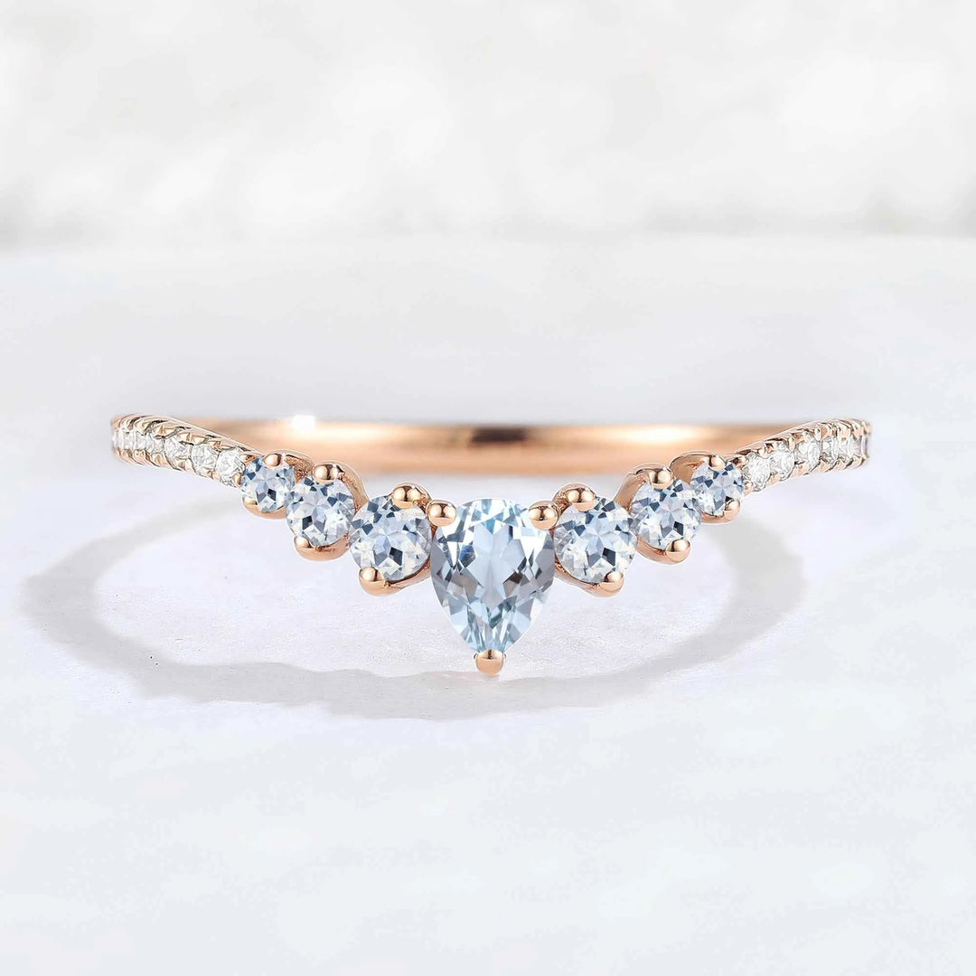 Curved Round Cut Aquamarine Stacking Ring