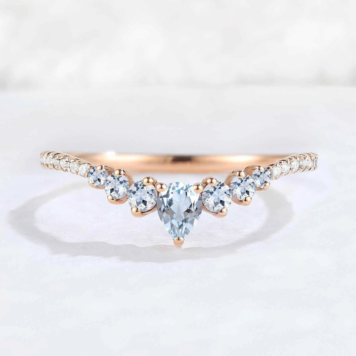 Curved Round Cut Aquamarine Stacking Ring