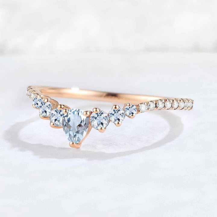 Curved Round Cut Aquamarine Stacking Ring