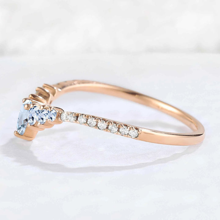 Curved Round Cut Aquamarine Stacking Ring