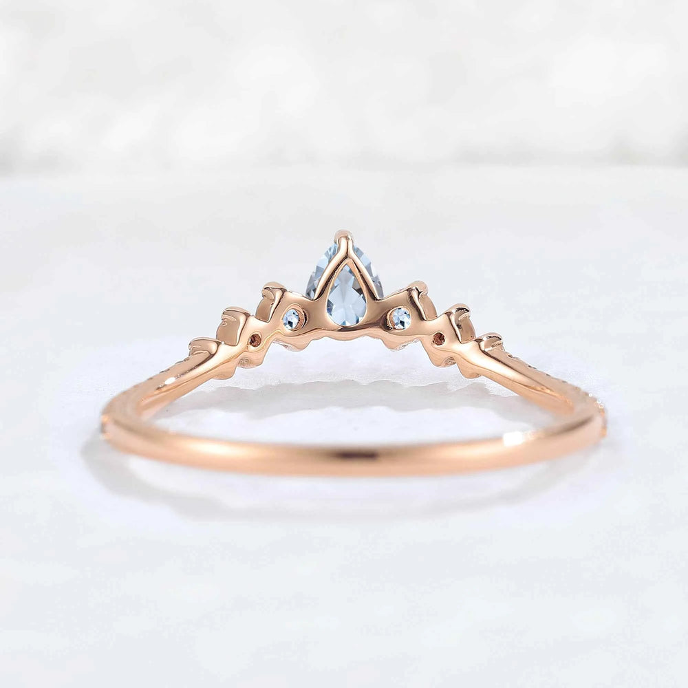 Curved Round Cut Aquamarine Stacking Ring