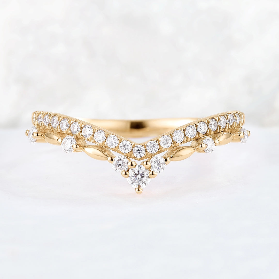 Curved Round Cut Moissanite 14k Rose Gold Stacking Ring