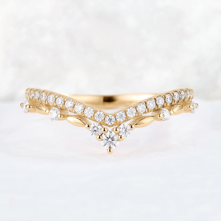 Curved Round Cut Moissanite 14k Rose Gold Stacking Ring