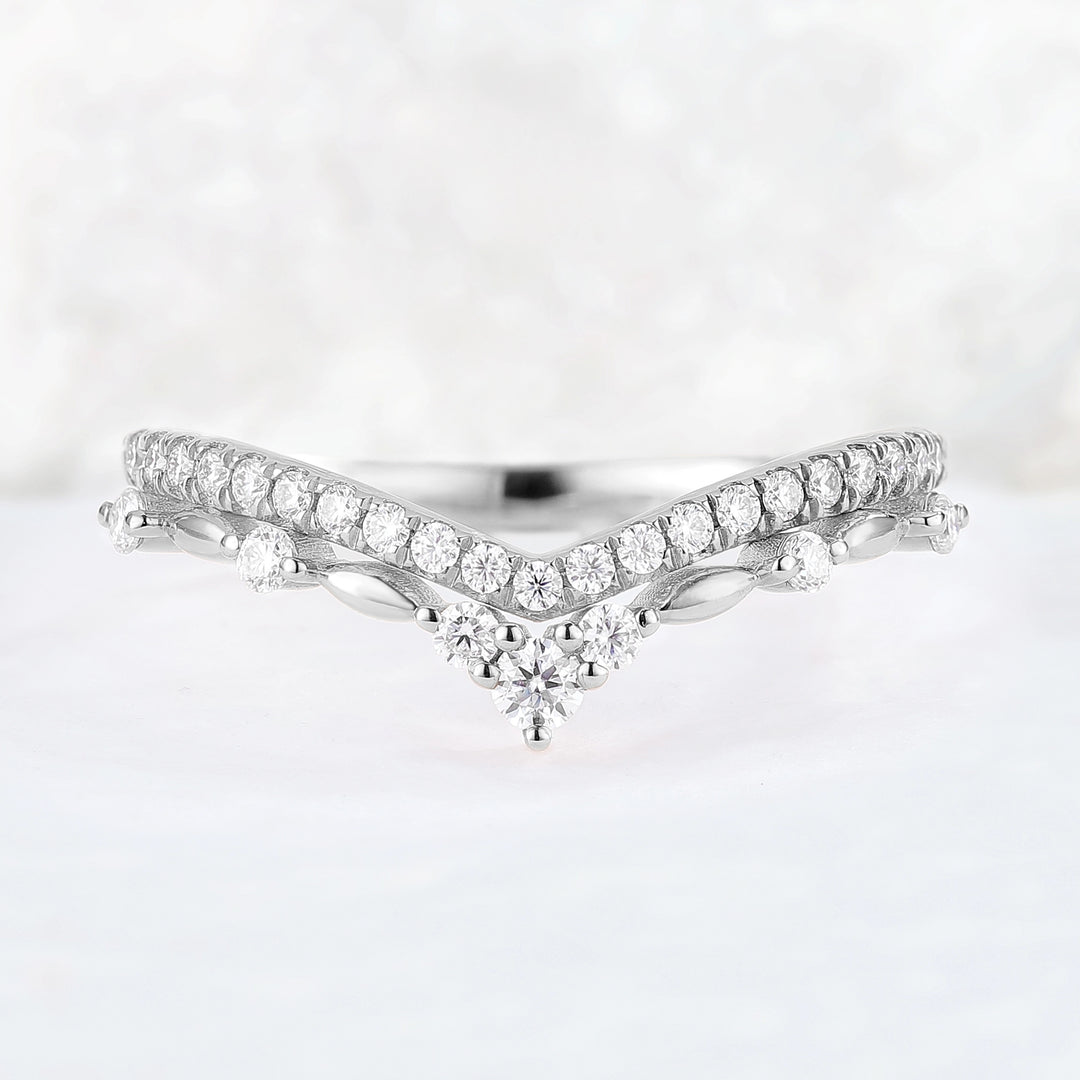 Curved Round Cut Moissanite 14k Rose Gold Stacking Ring