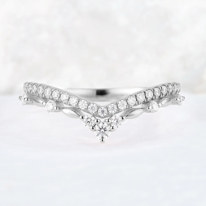 Curved Round Cut Moissanite 14k Rose Gold Stacking Ring