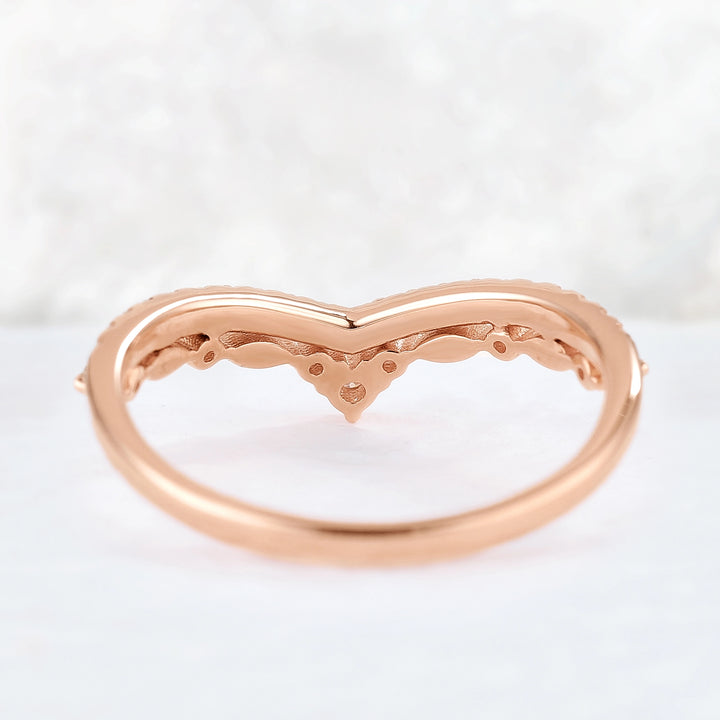 Curved Round Cut Moissanite 14k Rose Gold Stacking Ring