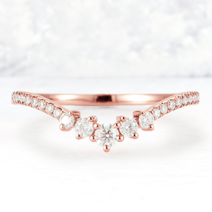 Curved Round Cut Moissanite Rose Gold Ring