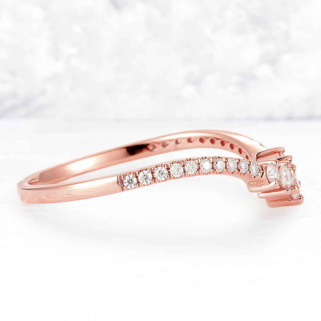 Curved Round Cut Moissanite Rose Gold Ring
