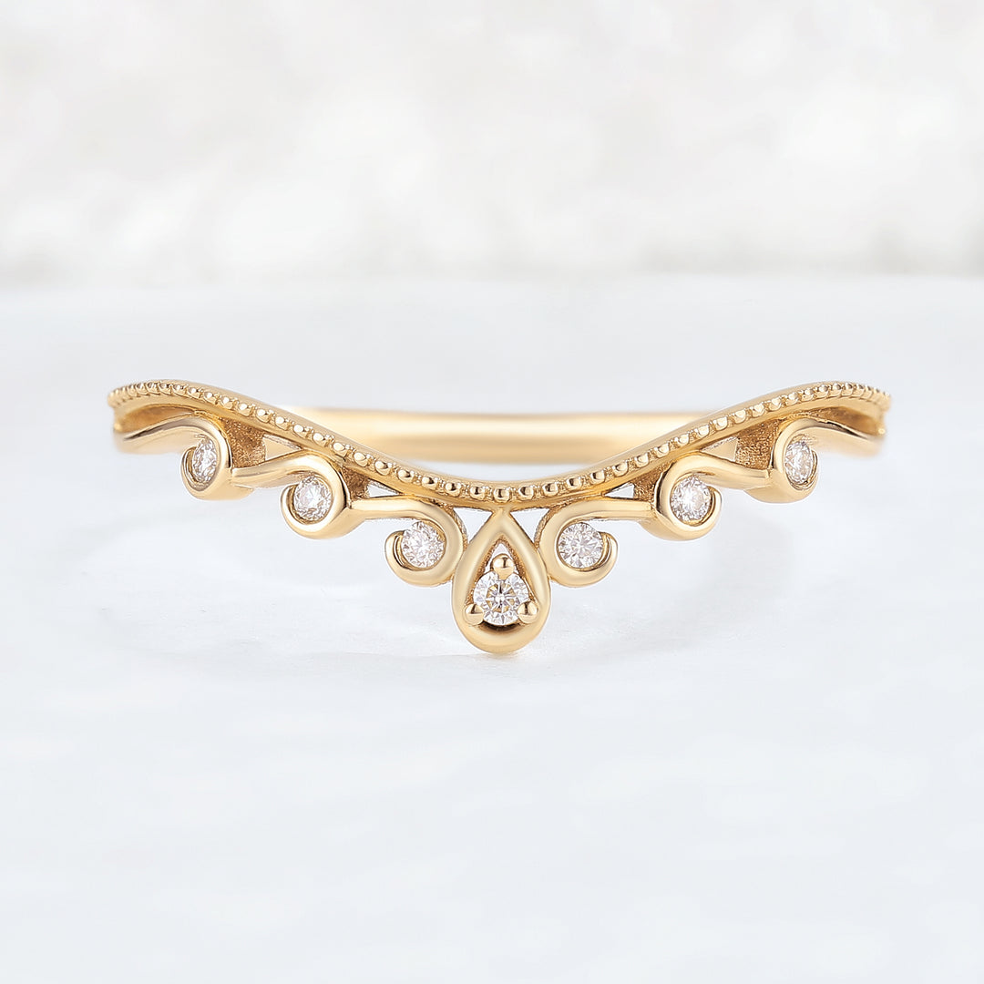 Curved Round Moissanite Vine Stacking Ring