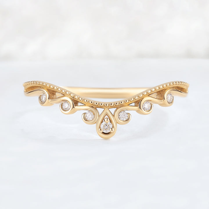 Curved Round Moissanite Vine Stacking Ring