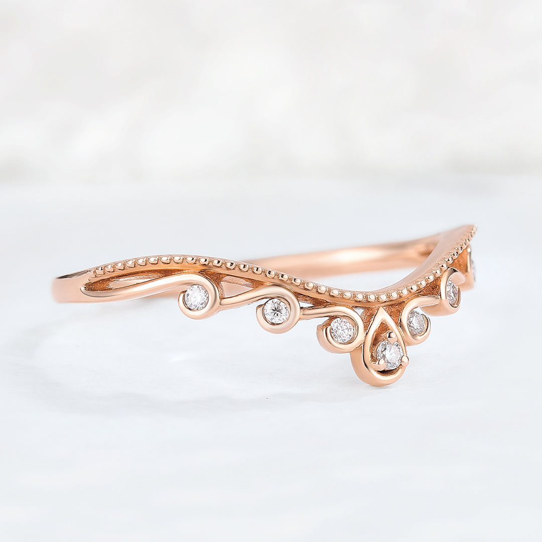 Curved Round Moissanite Vine Stacking Ring