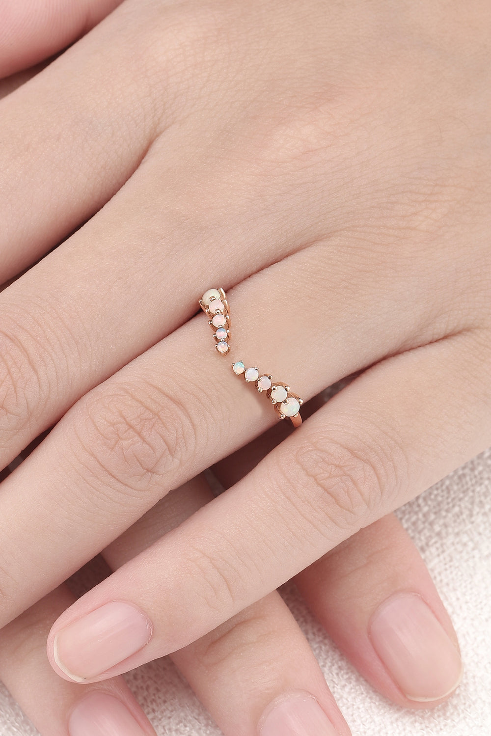 Curved Round Shaped Opal Open Handmade Ring