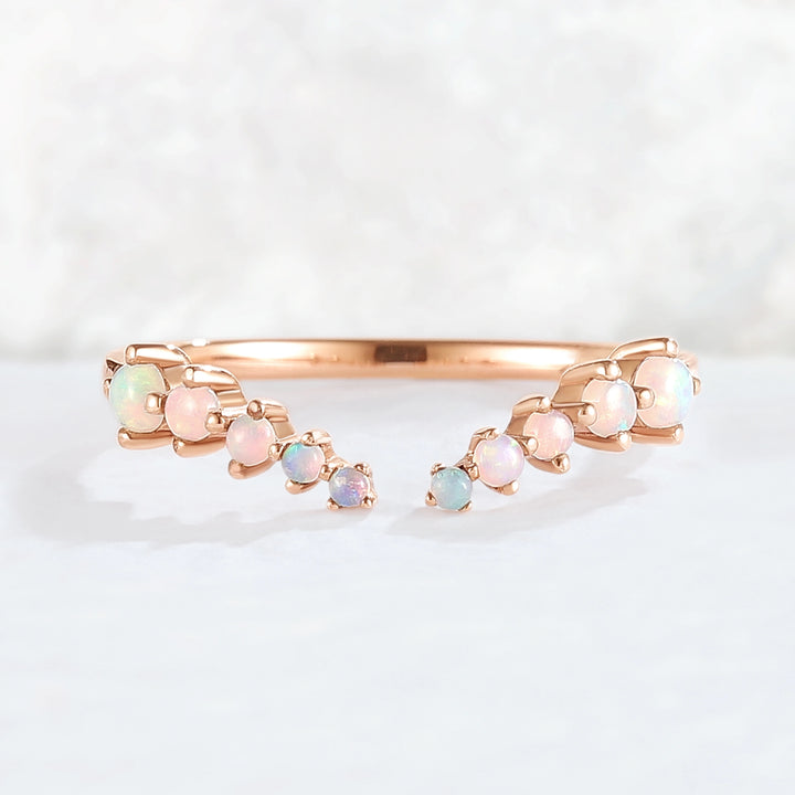 Curved Round Shaped Opal Open Handmade Ring