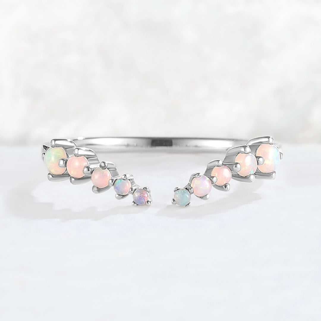 Curved Round Shaped Opal Open Handmade Ring