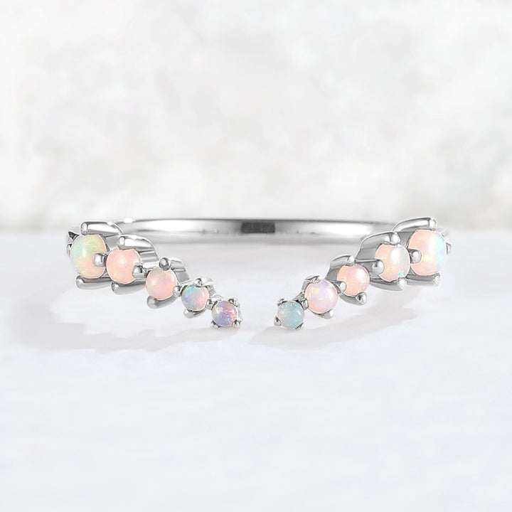 Curved Round Shaped Opal Open Handmade Ring