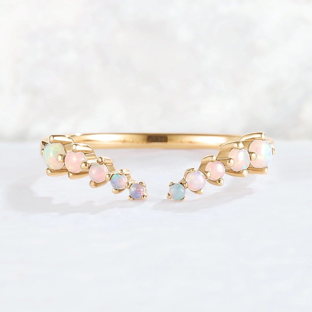 Curved Round Shaped Opal Open Handmade Ring