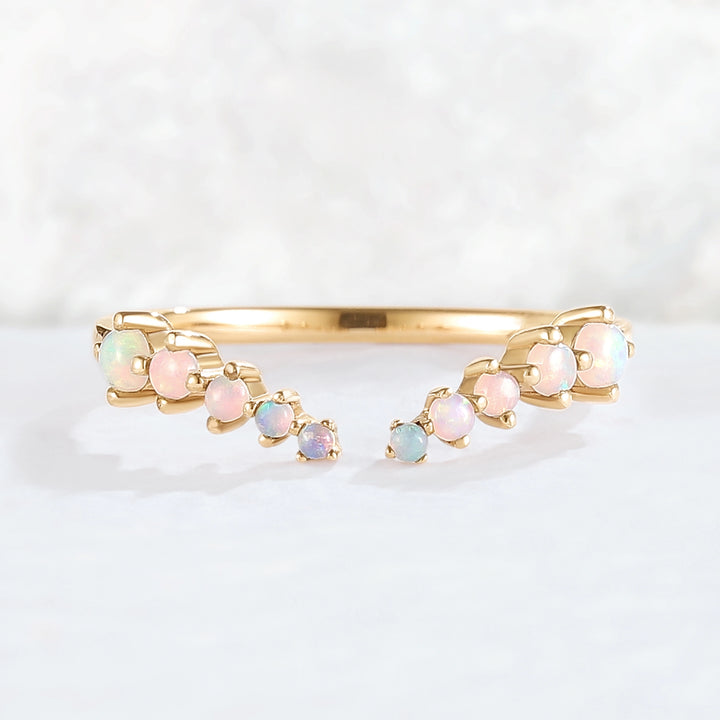 Curved Round Shaped Opal Open Handmade Ring