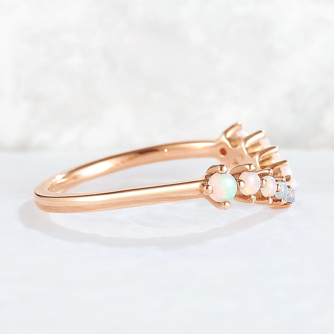 Curved Round Shaped Opal Open Handmade Ring