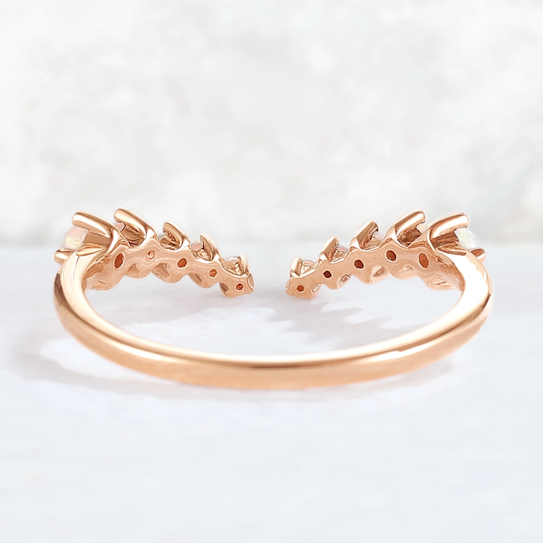 Curved Round Shaped Opal Open Handmade Ring