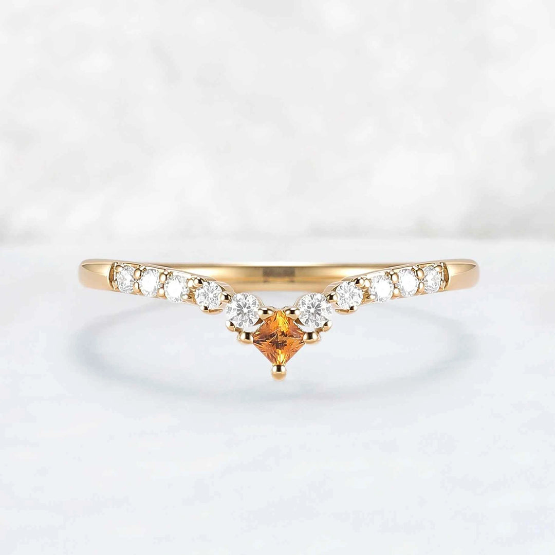 Curved Square Cut Citrine Stone Wedding Band