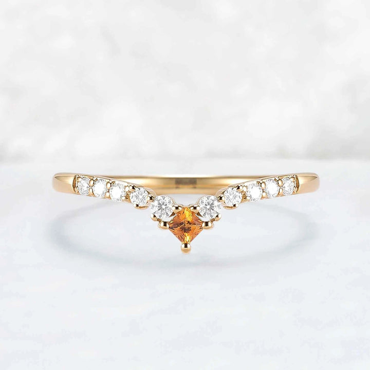 Curved Square Cut Citrine Stone Wedding Band