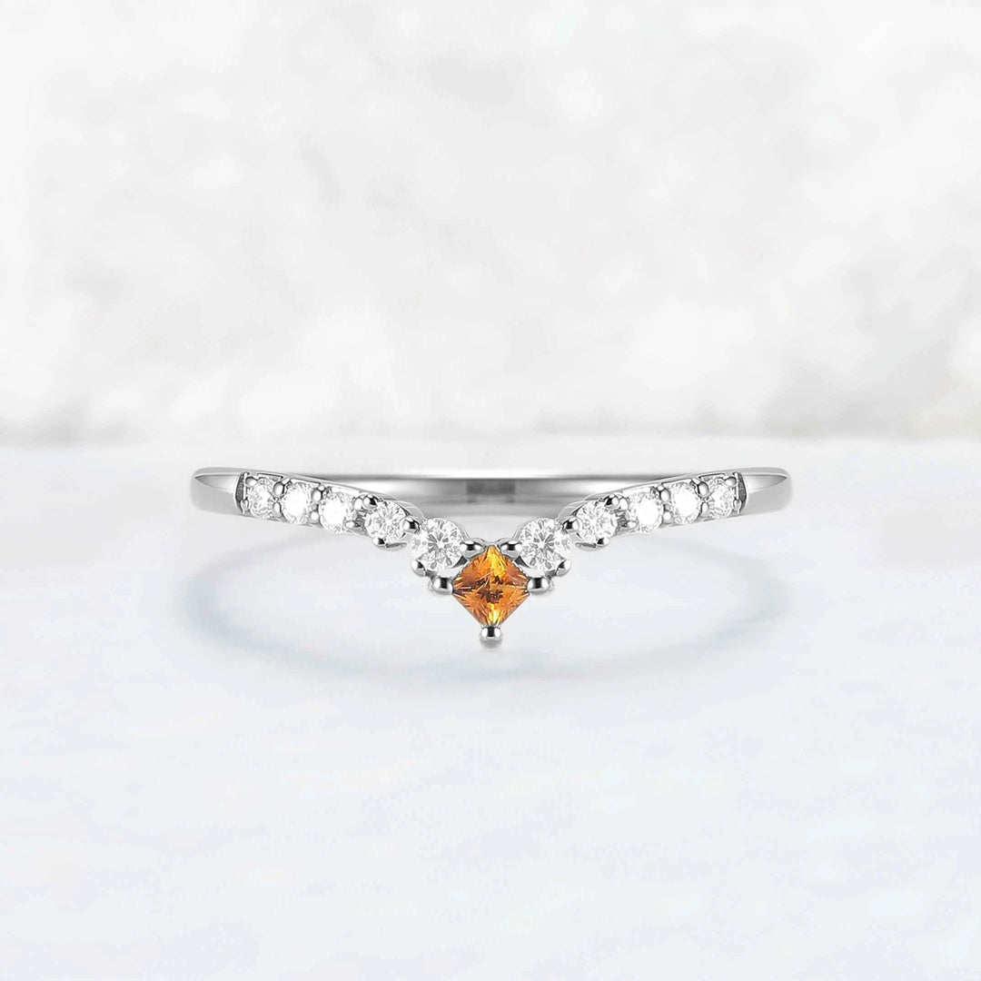 Curved Square Cut Citrine Stone Wedding Band