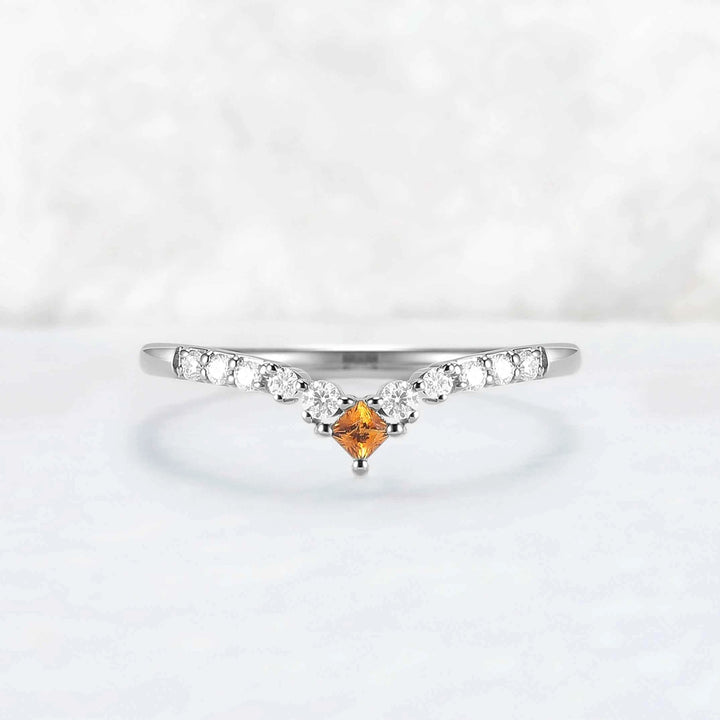 Curved Square Cut Citrine Stone Wedding Band