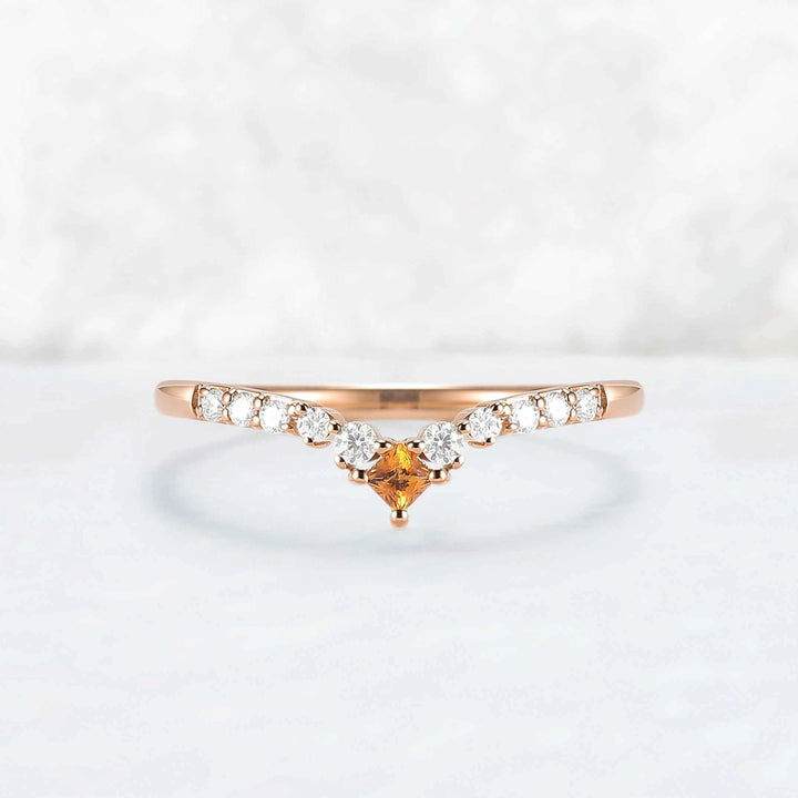 Curved Square Cut Citrine Stone Wedding Band