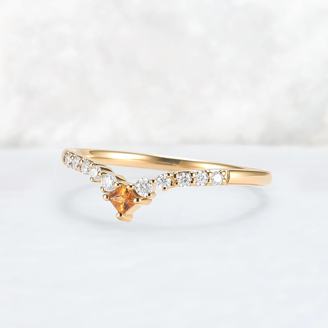 Curved Square Cut Citrine Stone Wedding Band