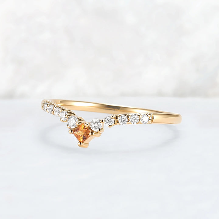 Curved Square Cut Citrine Stone Wedding Band