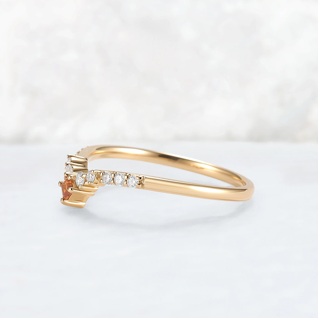 Curved Square Cut Citrine Stone Wedding Band
