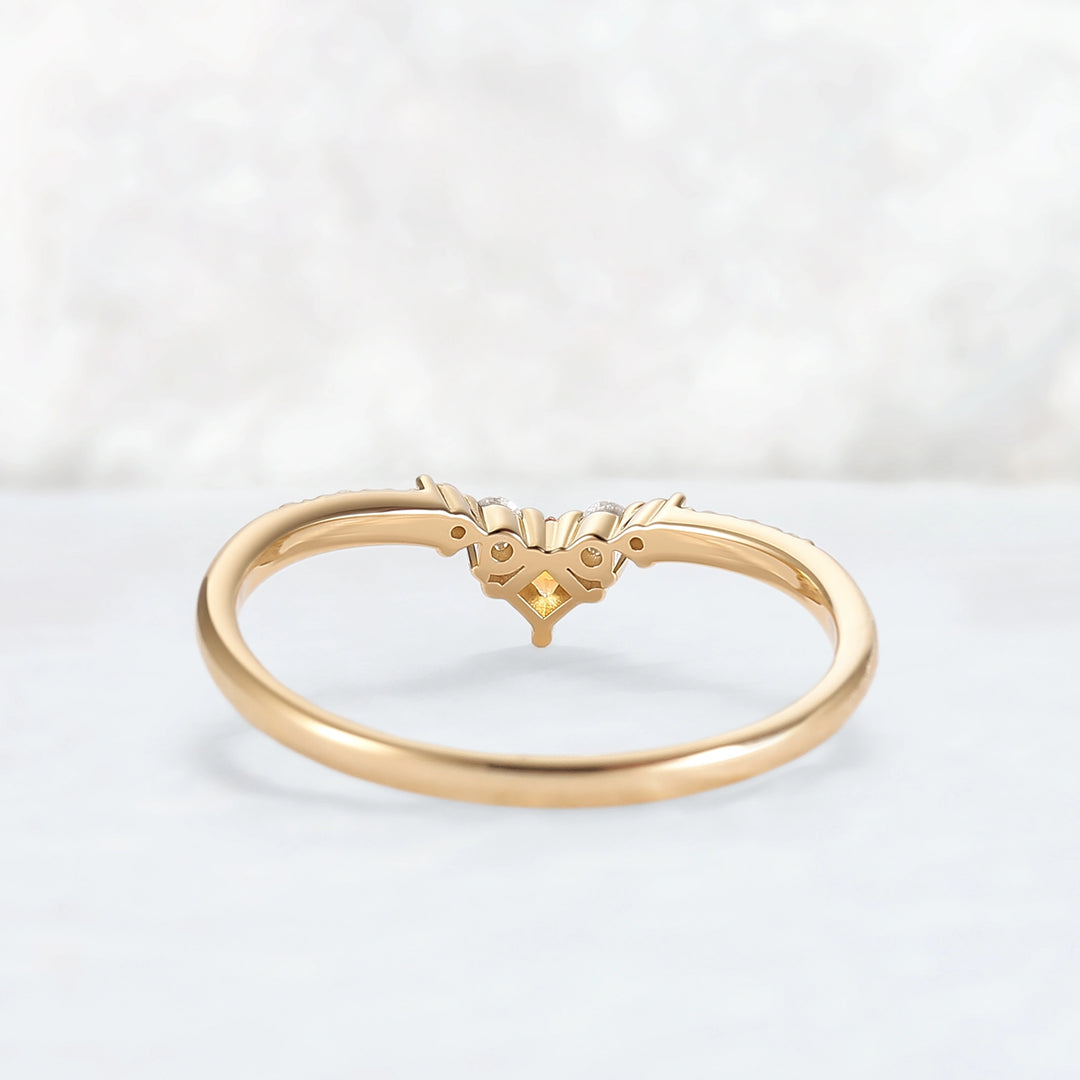 Curved Square Cut Citrine Stone Wedding Band
