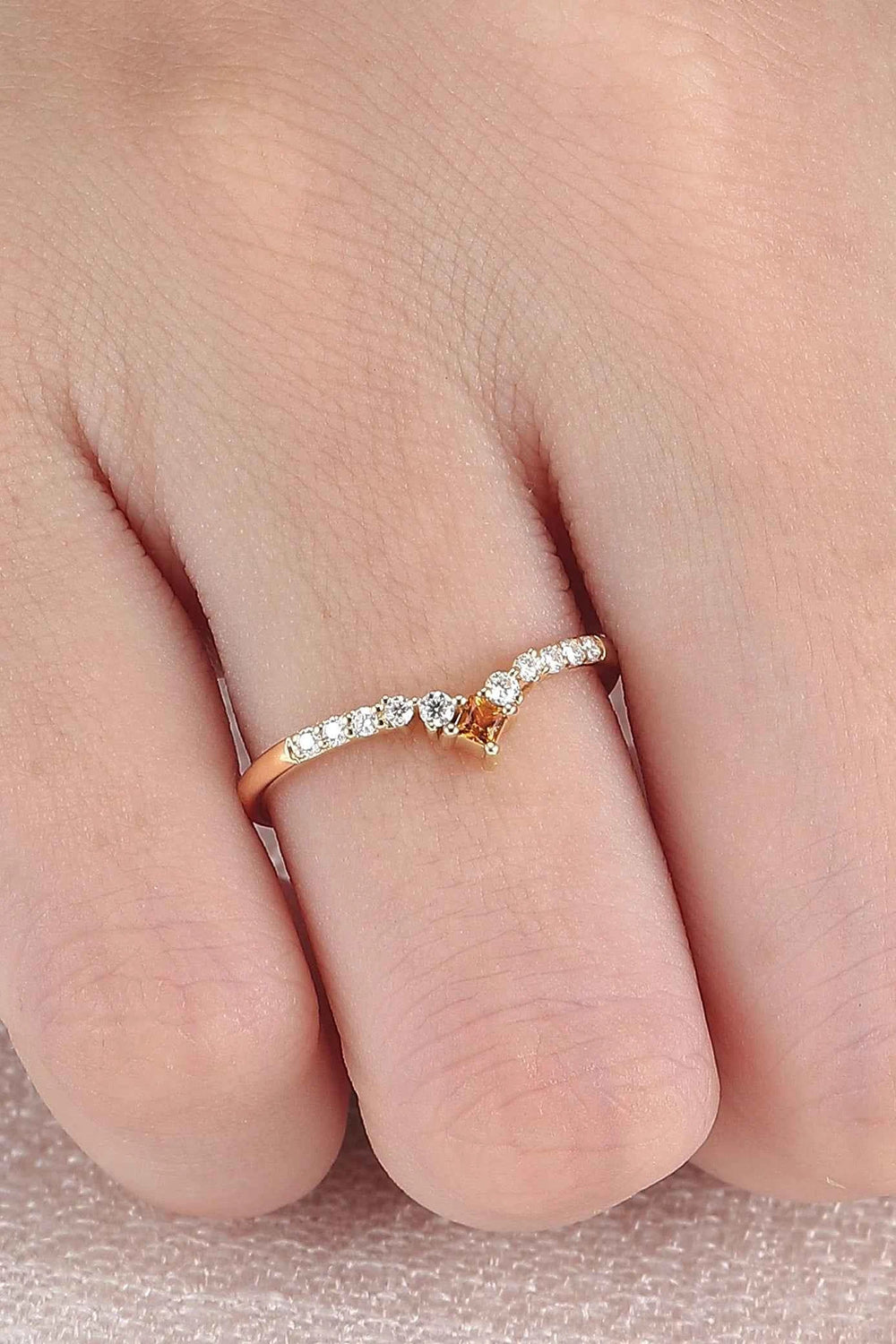 Curved Square Cut Citrine Stone Wedding Band