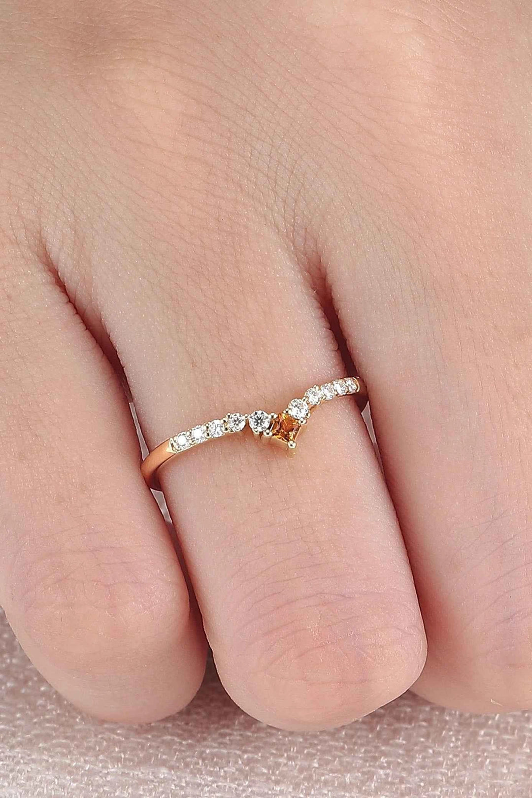 Curved Square Cut Citrine Stone Wedding Band