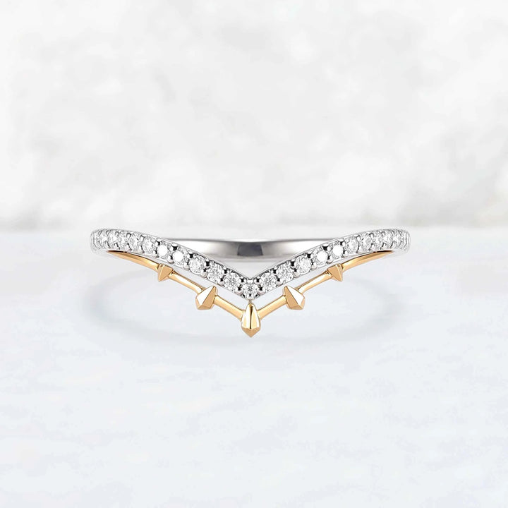 Curved White & Yellow Gold Wedding Ring Halloween Jewelry