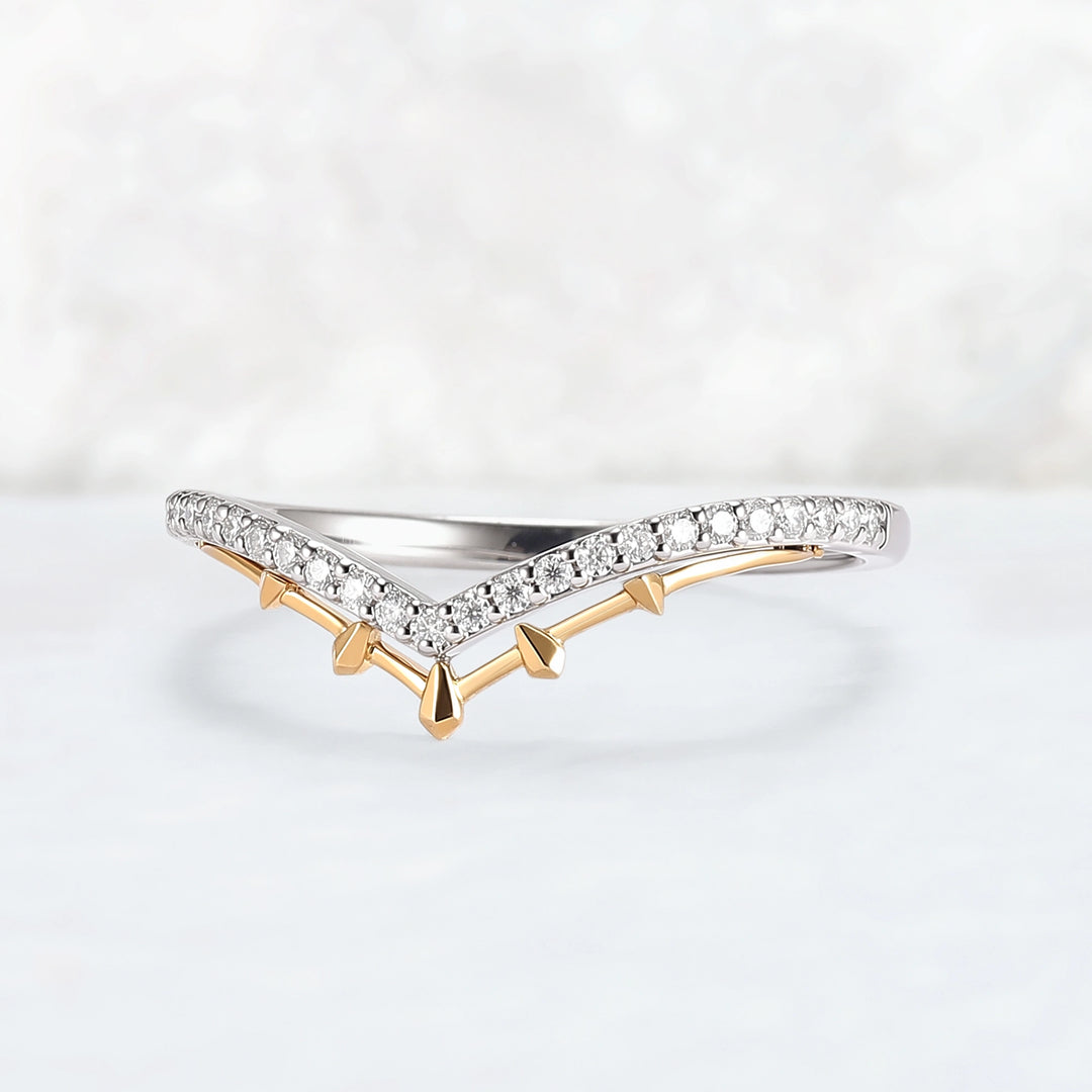 Curved White & Yellow Gold Wedding Ring Halloween Jewelry