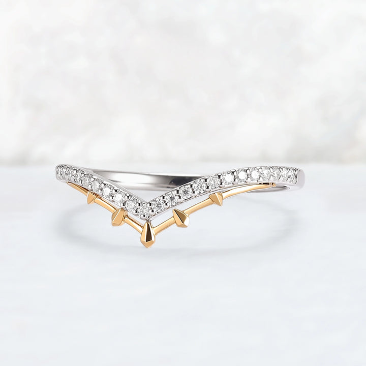 Curved White & Yellow Gold Wedding Ring Halloween Jewelry