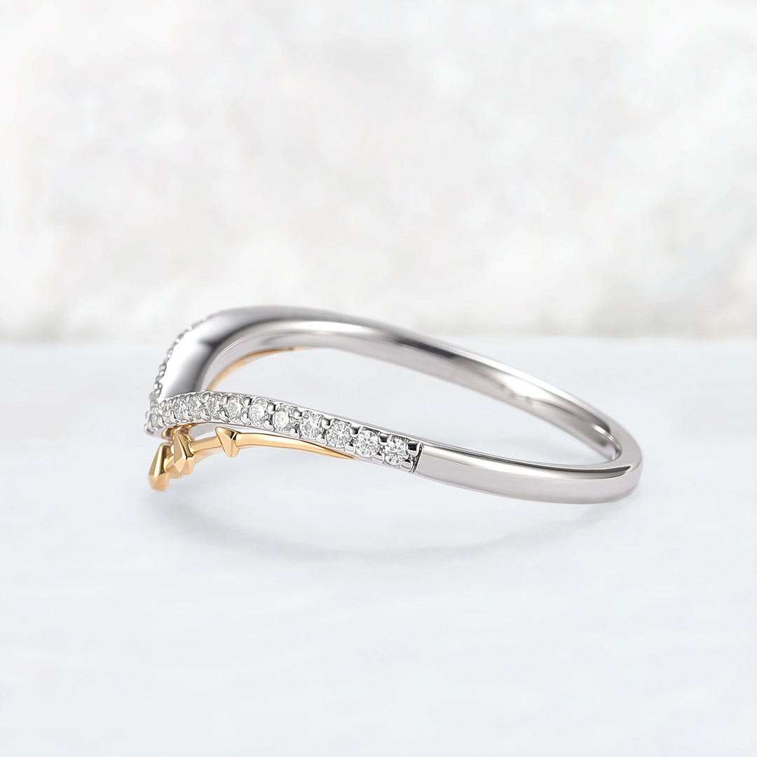 Curved White & Yellow Gold Wedding Ring Halloween Jewelry