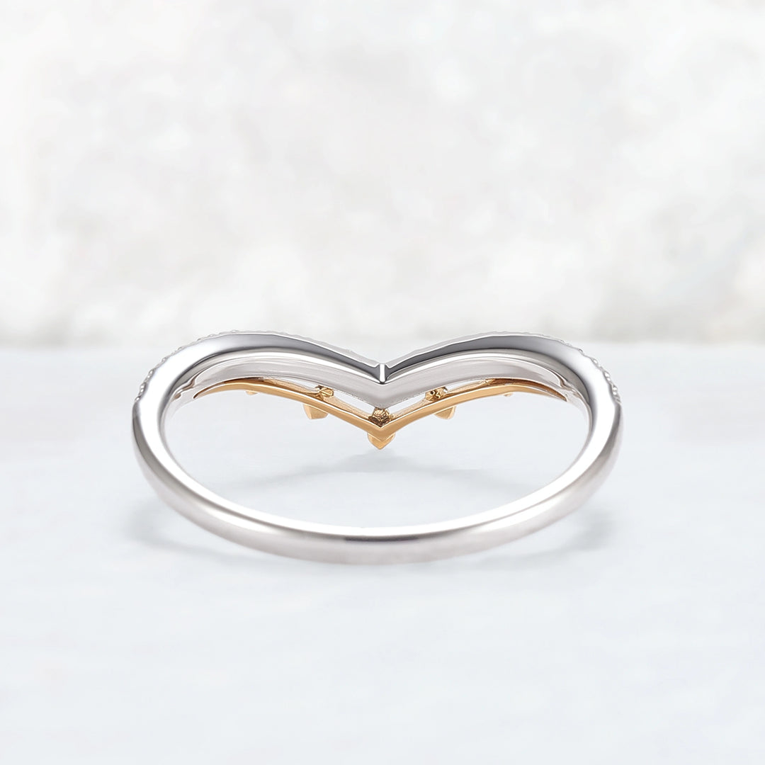 Curved White & Yellow Gold Wedding Ring Halloween Jewelry