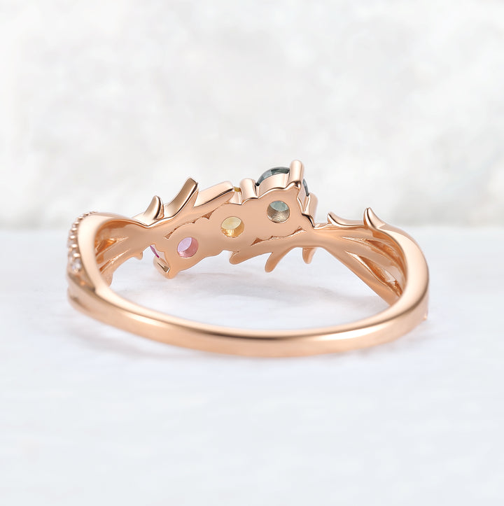 Custom Three-Stone Family Ring for Women – Personalized with Birthstones
