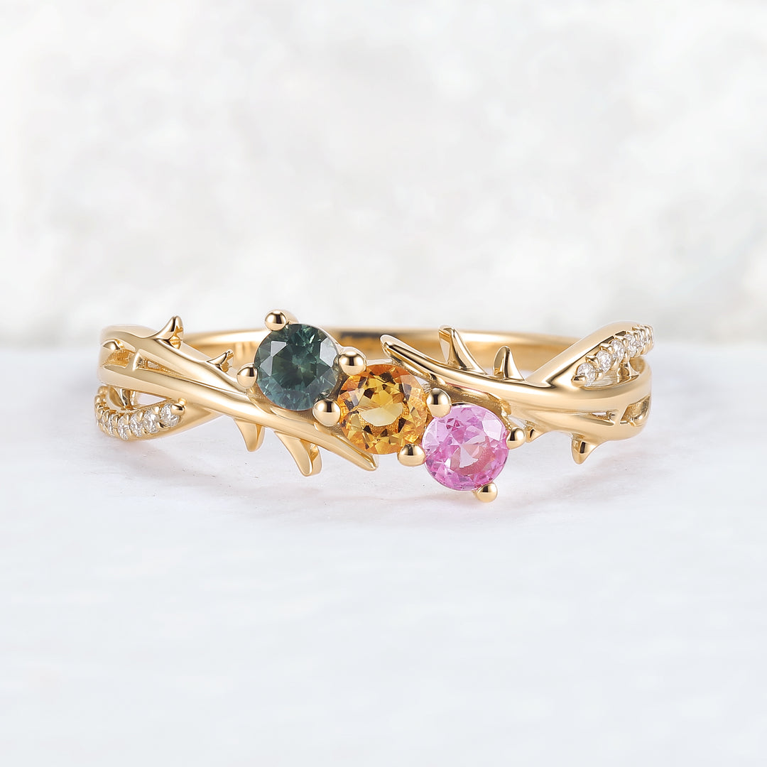 Custom Three-Stone Family Ring for Women – Personalized with Birthstones