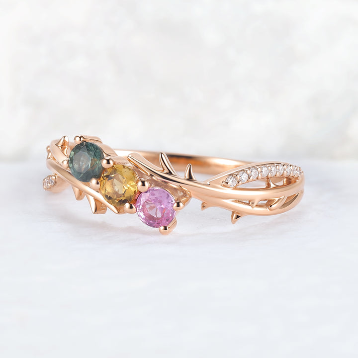 Custom Three-Stone Family Ring for Women – Personalized with Birthstones