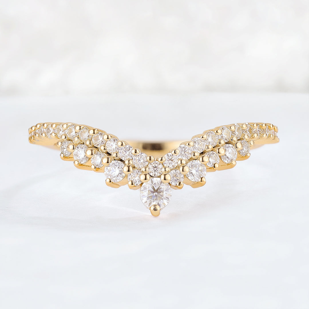 Deep Chevron Moissanite Silver Stacking Ring
