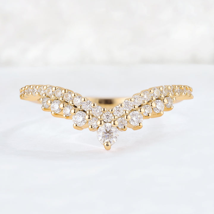 Deep Chevron Moissanite Silver Stacking Ring