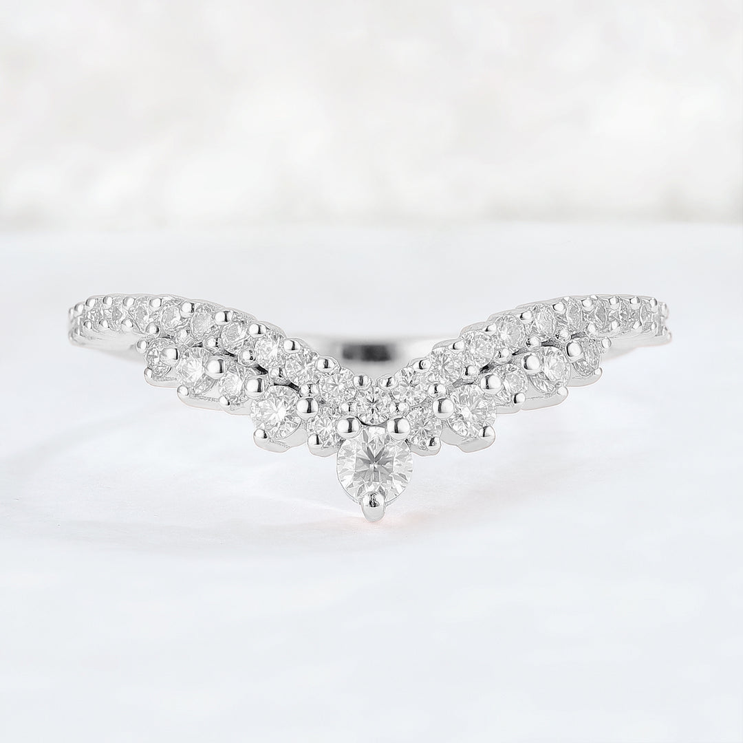 Deep Chevron Moissanite Silver Stacking Ring