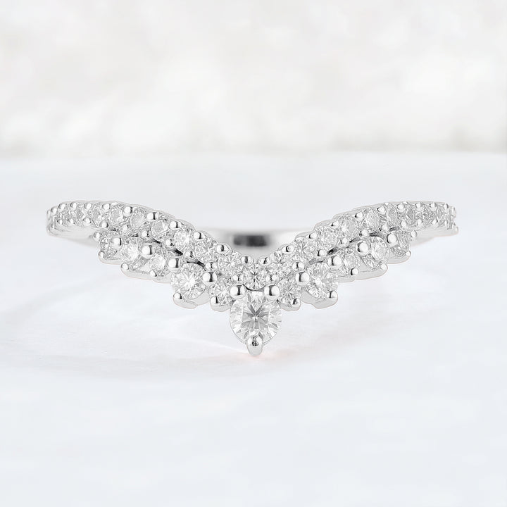 Deep Chevron Moissanite Silver Stacking Ring