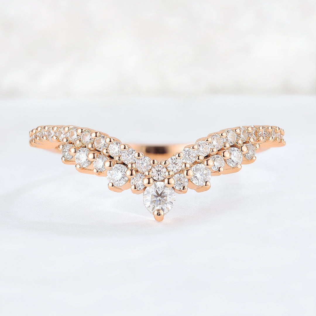 Deep Chevron Moissanite Stacking Ring